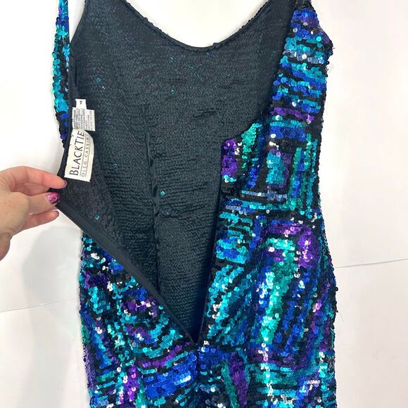 Black Tie By Oleg Cassini Mini Dress Womens Size 4 Blue Purple Sequined Beaded - Picture 6 of 16